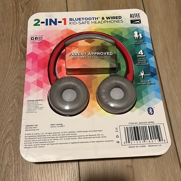 NIB 2-IN-1 Altec Lansing Bluetooth & Wired Kid-Safe Headphones - Picture 2 of 2